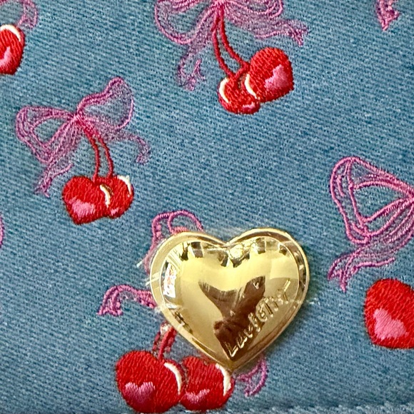 Luv Betsey by Betsey Johnson Denim Cherry Bow Crossbody / Handbag NWT - Picture 3 of 12